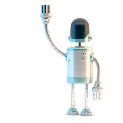 Cute cartoon robot character waving Hello. 3D illustration. Isolated