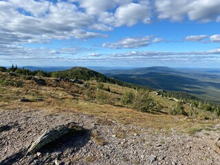 View from the top of the Far Taganay mountain. Weather station « Taganay-mountain» of Taganay national Park. Zlatoust city. Chelyabinsk region. South Ural. Russia