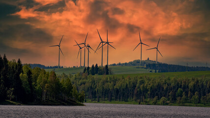 wind turbine set in the beautiful landscape of the Czech Republic