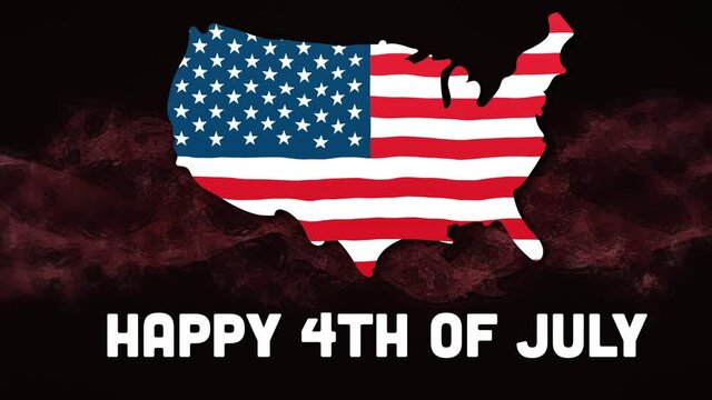 Animation of fourth of july text with american flag and map over dna strand