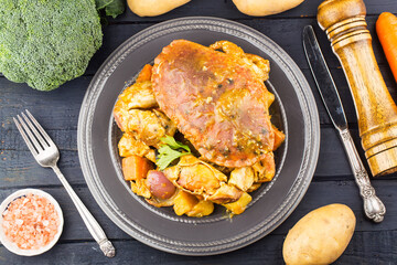 Thai food: a plate of curry crab