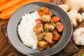 Chinese Cuisine: a plate of spare ribs rice