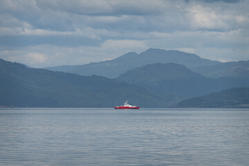 The Gourock to Dunoon Ferry against the hills of Argyll in Scotland 