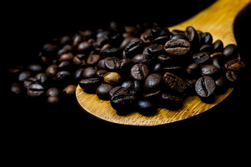 Bean coffee on a black background.