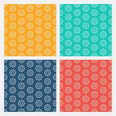 Set of 4 colorful seamless pattern with gears