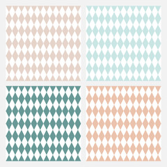 Set of 4 white seamless pattern with colorful rhombuses