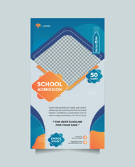 Creative Concept School Education Admission Social Media Post And Banner Template . Modern Blue Orange Design Vector With A Image Placeholder. Editable Post Template Social Media Banners Promotion