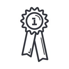 Black outline winner's emblem. Achievement and reward vector icon.