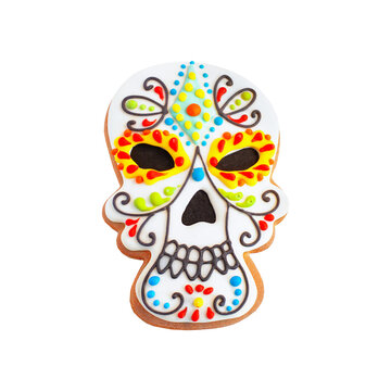 Homemade Mexican Sugar skull shapes cookie. isolate