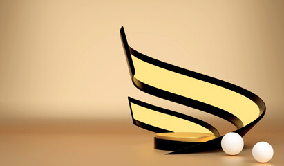 The pedestal on background with stand concept Backdrop standing empty shelves 3D illustration.