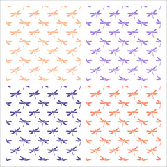Fototapeta premium Set of 4 seamless patterns with colorful dragonflies