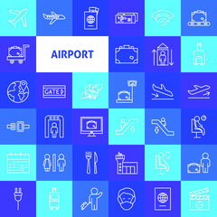 Airport Line Icons. Vector Thin Outline Flight Symbols.