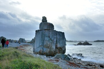 Big waves on the coast at Plougrescant in Brittany France