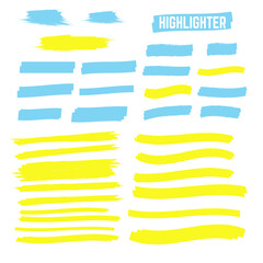 yellow highlighter brush lines. Brush pen underline. Yellow watercolor hand drawn highlight