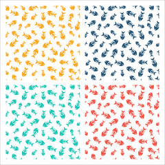 Set of 4 seamless patterns with colorful fishbones