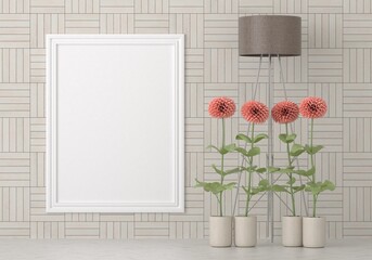 3D Mockup photo frame in Modern interior of gallery hall