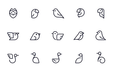Birds icon set, Thin line pictograms.