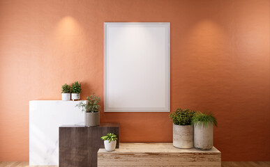 3D Mockup photo frame in Modern interior of gallery hall