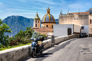 Romantic typical Italian street scene in the mountains of Positano on the Amalfi Coast in Italy...