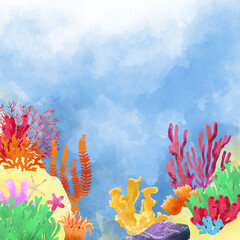 Fototapeta na wymiar Background of the seabed with corals.