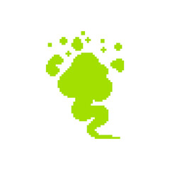 Fototapeta na wymiar Fart pixel art. 8 bit green smoke gas. pixelated Farting