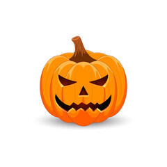 Pumpkin on white background. The main symbol of the Happy Halloween holiday. Scary orange pumpkin with smile for your design for the holiday Halloween.