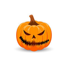 Pumpkin on white background. The main symbol of the Happy Halloween holiday. Scary orange pumpkin with smile for your design for the holiday Halloween.