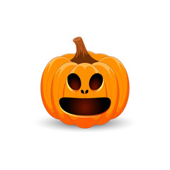 Pumpkin on white background. The main symbol of the Happy Halloween holiday. Scary orange pumpkin with smile for your design for the holiday Halloween.