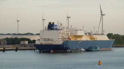 Lonely LNG vessel in the port of Rotterdam
