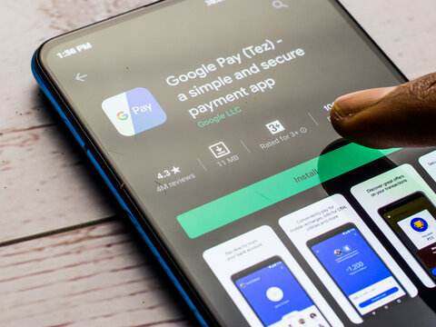 Assam, india - January 15, 2020 : Gpay logo on phone screen stock image.