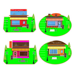 flat illustration new cafe set collection