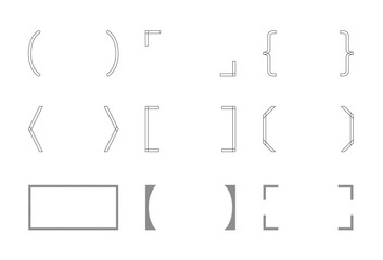 シンプルなフレーム、枠、括弧、テキストスペース、見出しのイラストセット（線画、モノクロバージョン）