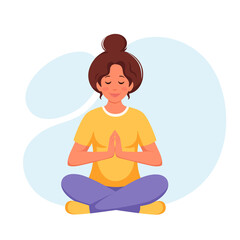 Obraz na płótnie Canvas Woman meditating in lotus pose. Healthy lifestyle, wellbeing, relax, meditation. Vector illustration