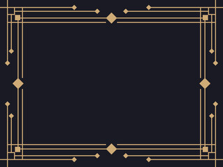 Art deco frame. Vintage linear border. Design a template for invitations, leaflets and greeting cards. Geometric golden frame. The style of the 1920s - 1930s. Vector illustration