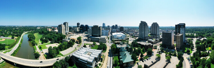 Aerial panorama of the London, Ontario, Canada downtown on a fine day