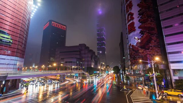 Taipei at Night Timelapse - Rainy day