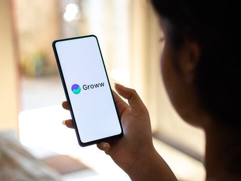 Assam, india - May 23, 2020 : Groww  mutual fund app for sip, free direct fund and stock trading.