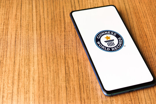 Assam, india - April 10, 2021 : Guinness World Records logo on phone screen stock image.
