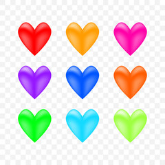 Set Collection. Colorful Heart Isolated On White Background. Vector