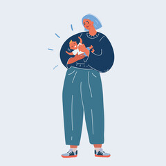 Vector illustration of happy mother holding her baby