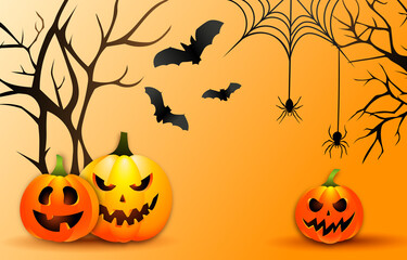 Fototapeta premium Halloween vector background with pumpkin and bats