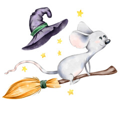 Digital illustration mouse celebrating halloween 
