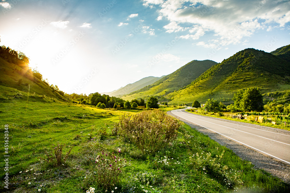 Wall mural a beautiful landscape photography with caucasus mountains in georgia.