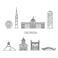 Georgia detailed monuments silhouette. Vector flat illustration