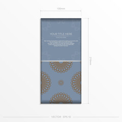 Template for design postcard in blue color with luxury patterns. Vector preparation of invitation card with vintage ornament.