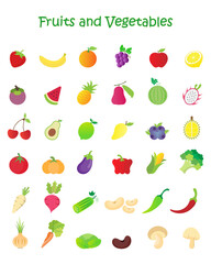 Fruits and vegetables flat icon set isolated on white background.Vector.Illustration.