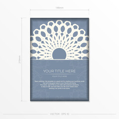 Vector card design in blue color with luxury ornaments. Stylish invitation with vintage patterns.