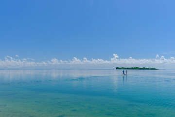 Fototapeta na wymiar The perfect aquamarine shallow waters of the florida keys are a perfect vacation spot for their calm clear and shallow waters