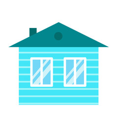 Cute cartoon blue house, vector illustration. Small house with two windows. Flat illustration, home symbol. Icon for web and graphic resources, design element. Illustration for children
