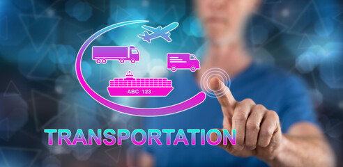 Man touching a transportation concept